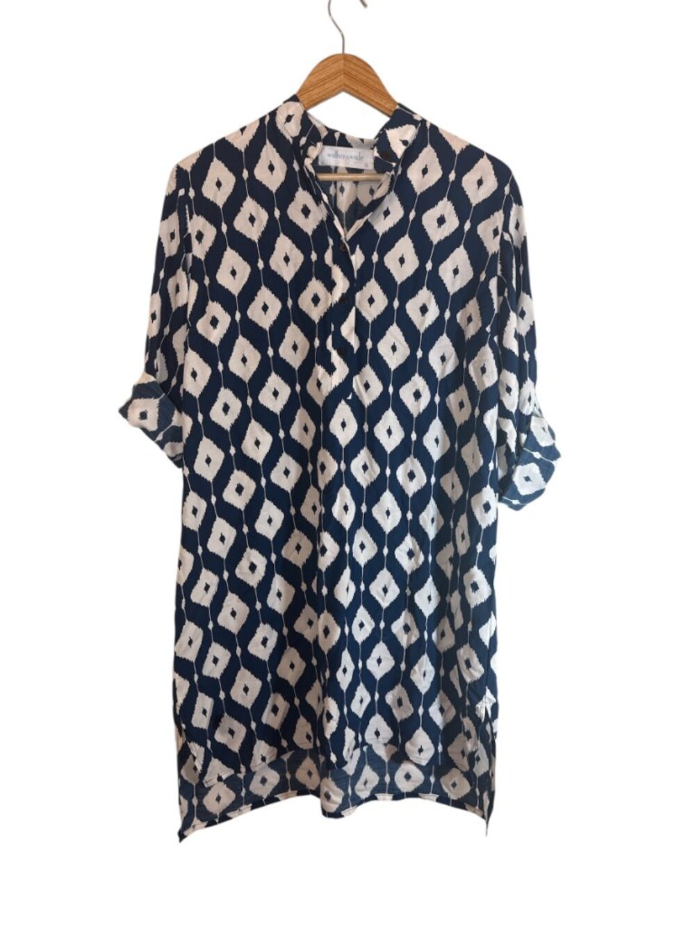Walker & Wade Day Tripper Dress Sz M Blue Derby Diamond Shift Dress Midi Tunic - Picture 2 of 12